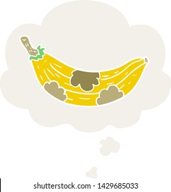 cartoon old banana with thought bubble in retro style