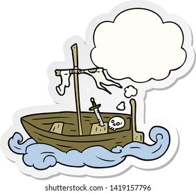 cartoon old boat with thought bubble as a printed sticker