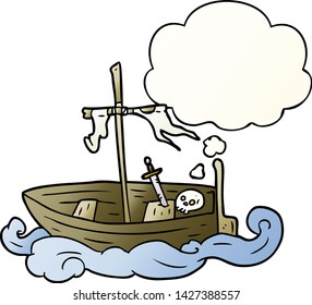 caricatura de barco antiguo con burbuja de pensamiento en un estilo de gradiente suave
