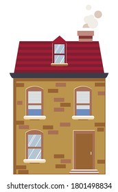 Cartoon old brick house of retro town design.