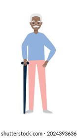 cartoon old brown man with cane