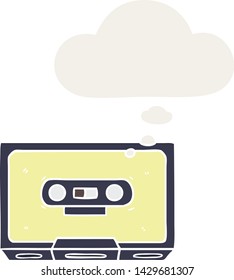 cartoon old cassette tape with thought bubble in retro style