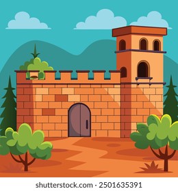 A cartoon of a old castle gate