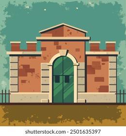 A cartoon of a old castle gate