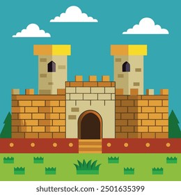 A cartoon of a old castle gate