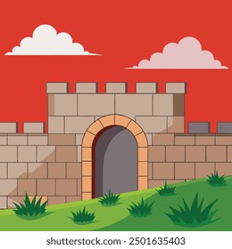 A cartoon of a old castle gate