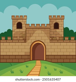A cartoon of a old castle gate