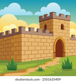 A cartoon of a old castle gate