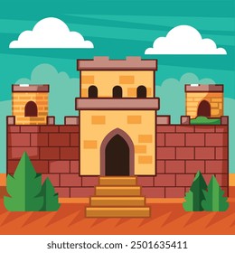A cartoon of a old castle gate