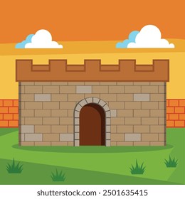 A cartoon of a old castle gate