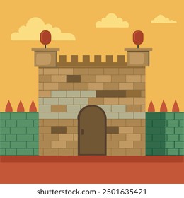 A cartoon of a old castle gate