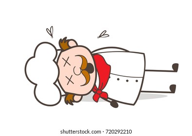 Cartoon Old Chef Dead Body Vector Illustration