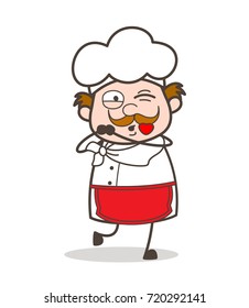 Cartoon Old Chef Face Blowing a Kiss Vector