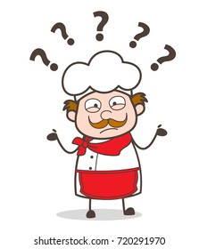 Cartoon Old Chef Looking Very Confused Vector Concept