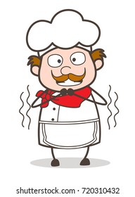 Cartoon Old Chef Shivering Vector Illustration