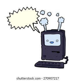 cartoon old computer with speech bubble