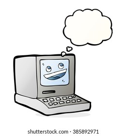 cartoon old computer with thought bubble
