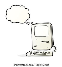 cartoon old computer with thought bubble