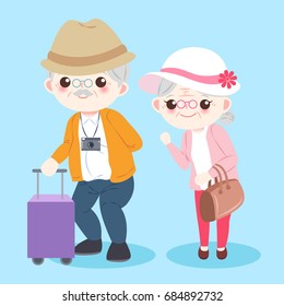 cartoon old couple on the blue background