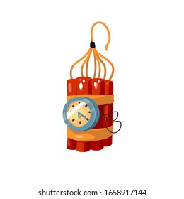Cartoon alte Dynamite Symbol einzeln auf Weiß. Roter Dynamitbombenstab mit Timer-Uhr. Vektorillustration