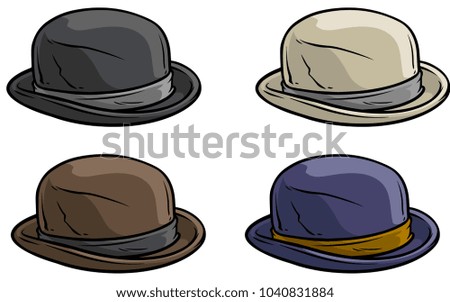 Cartoon old gentleman retro hat with ribbon. Vector icon set.