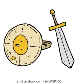 Karikaturenschild und Schwert