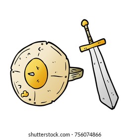 cartoon old gladiator shield and sword