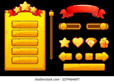 Cartoon old golden vector assets and buttons For Ui Game, Game User Interface and icons
