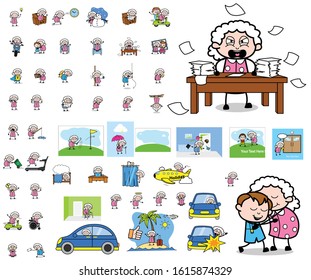 Cartoon Old Granny Character - Collection of Concepts Vector illustrations