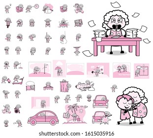 Cartoon Old Granny Character Concepts - Various Vector illustrations