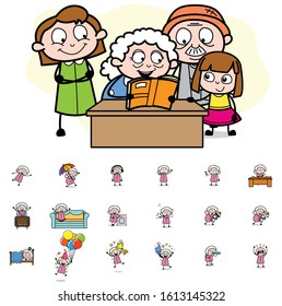 Cartoon Old Granny - Set of Concepts Vector illustrations