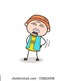 Cartoon Old Guy Having Pain in Waist Vector Illustration