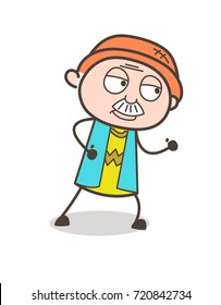 Cartoon Old Guy Running Pose Vector Illustration