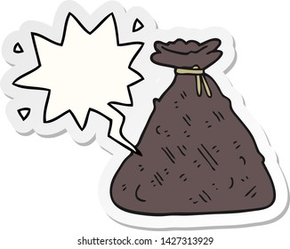 cartoon old hessian sack with speech bubble sticker