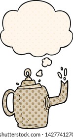 cartoon old kettle with thought bubble in comic book style
