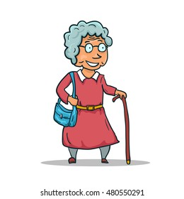 Cartoon Old Lady Character isolated on white background. Vector illustration