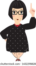 Cartoon of an old lady showing, pointing. Isolated over white background