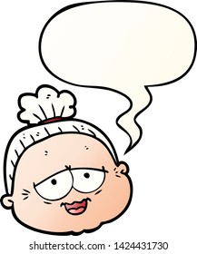 cartoon old lady with speech bubble in smooth gradient style