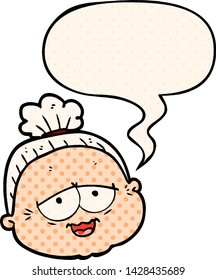 cartoon old lady with speech bubble in comic book style