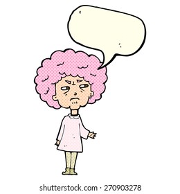 cartoon old lady with speech bubble