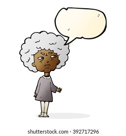 cartoon old lady with speech bubble