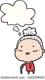 cartoon old lady with thought bubble