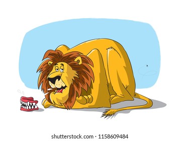 Cartoon old lion. Vector isolated animal.