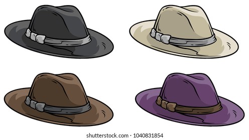 Cartoon old mafia retro hat with ribbon. Vector icon set.