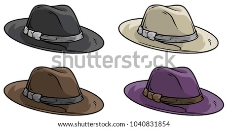 Cartoon old mafia retro hat with ribbon. Vector icon set.