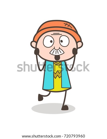 Cartoon Old Man Astonished Face Vector Illustration