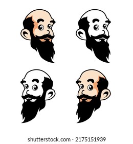 cartoon Old man bald and bearded logo vector icon