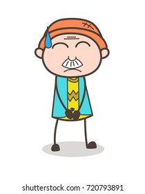 Cartoon Old Man Face with Cold Sweat Vector Illustration