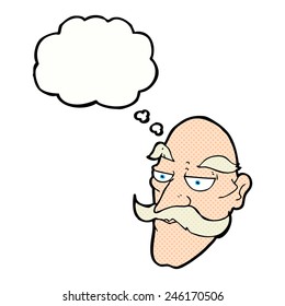 caricatura de viejo cara con burbuja de pensamiento