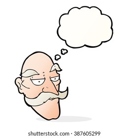 caricatura de viejo cara con burbuja de pensamiento